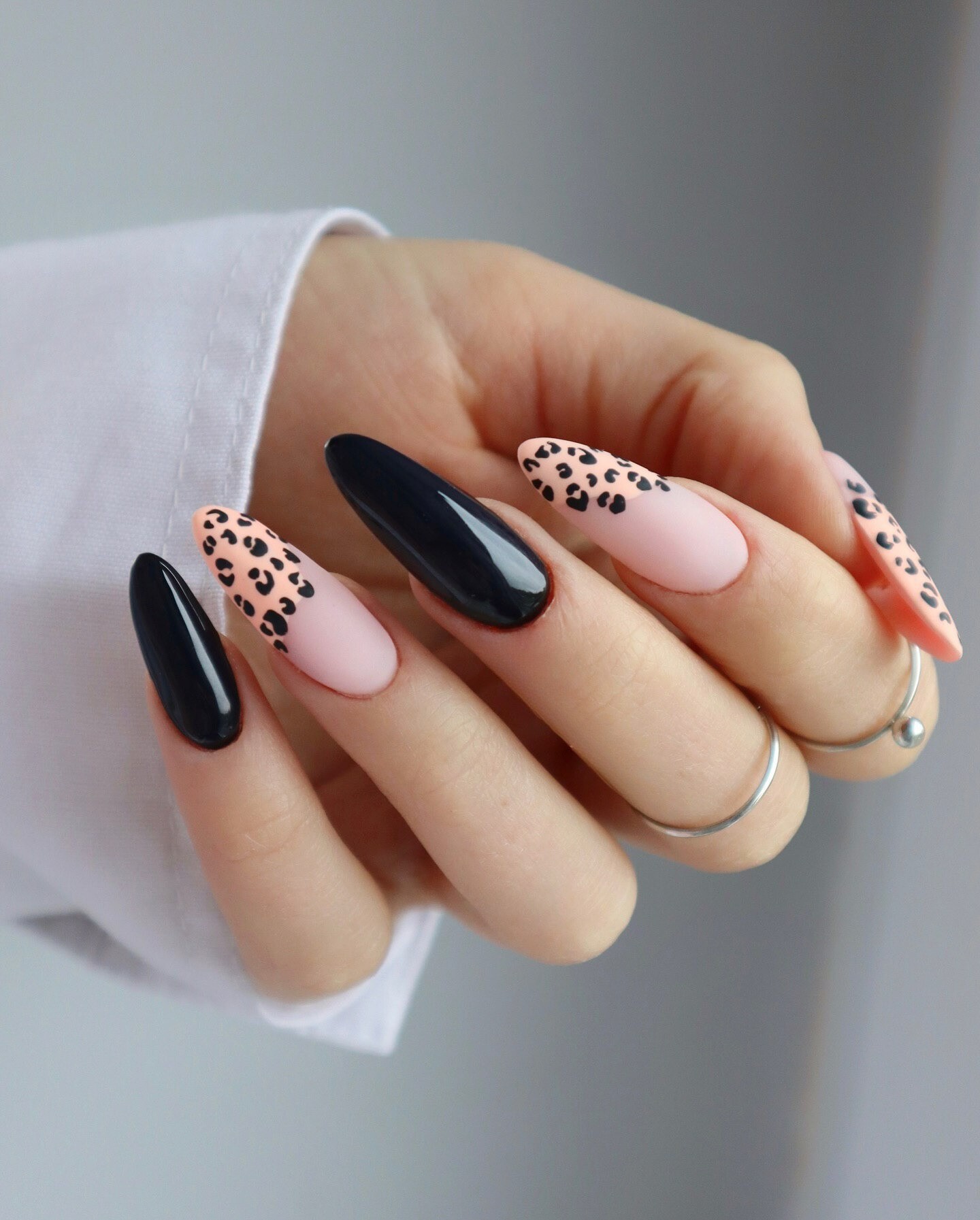 Bold Black and Nude Leopard Nails