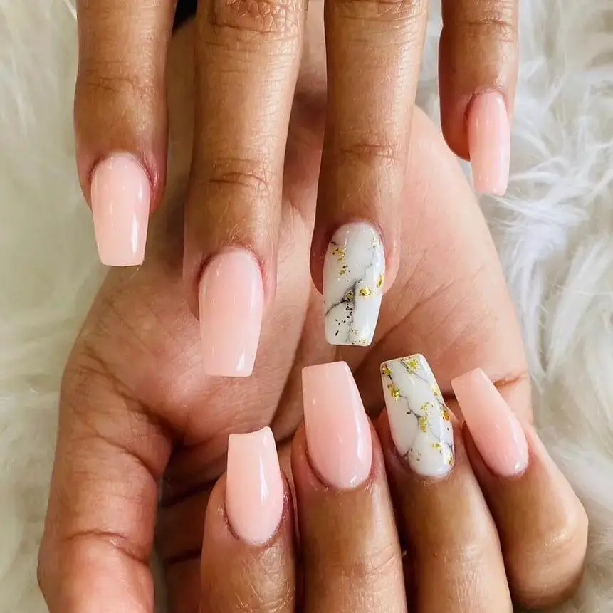 Classic Pink and White Marble Nails