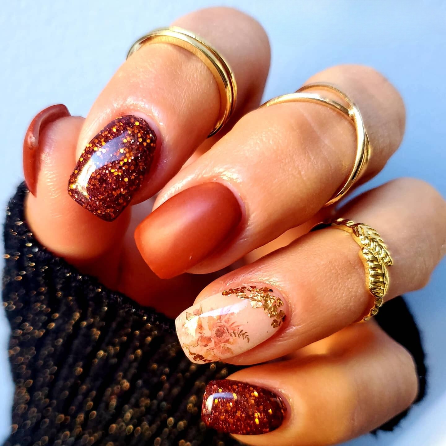 Copper Glitter with Floral Design