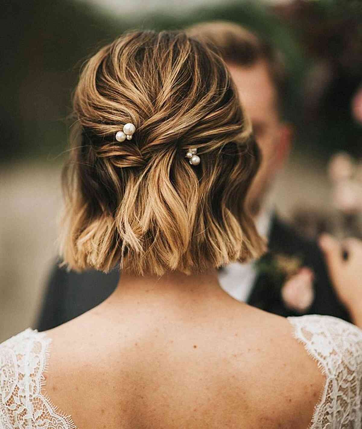 Soft Textured Updo with Pearl Accents