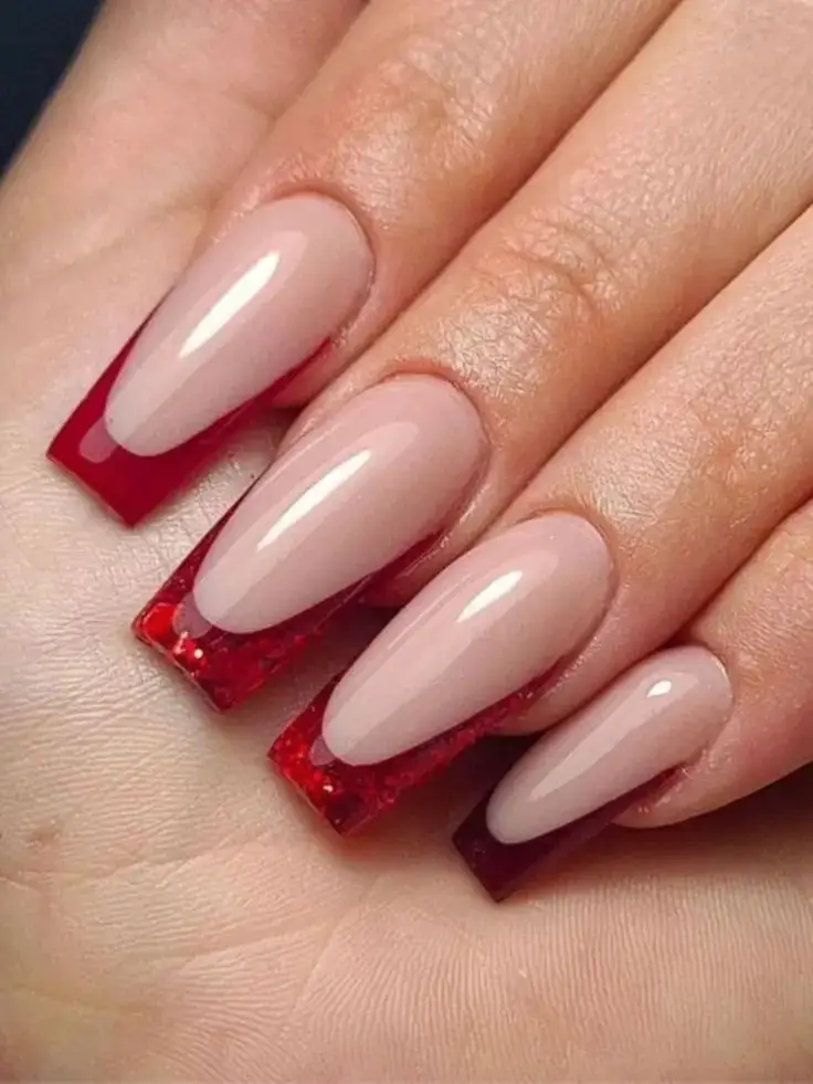 Understated Elegance: Clear Tips with Red Accents