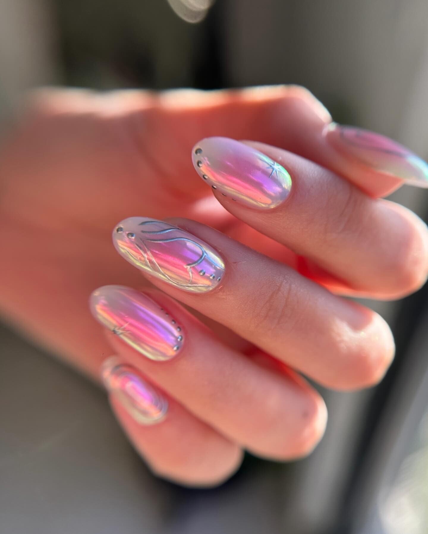 Holographic Pink and Silver Nails