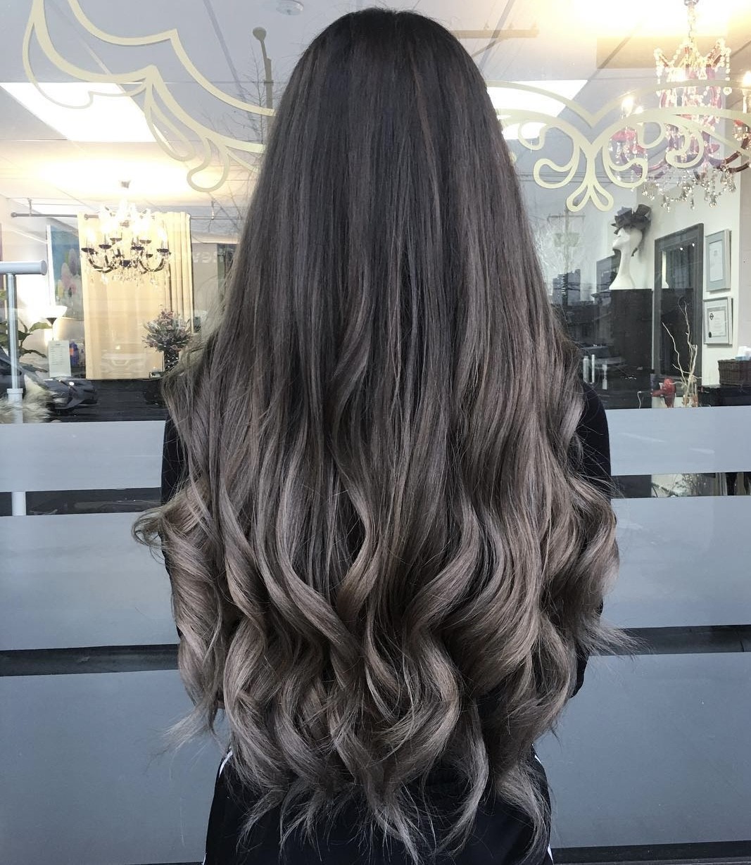 Luxurious Curls: Ash Brown with Soft Blonde Ends