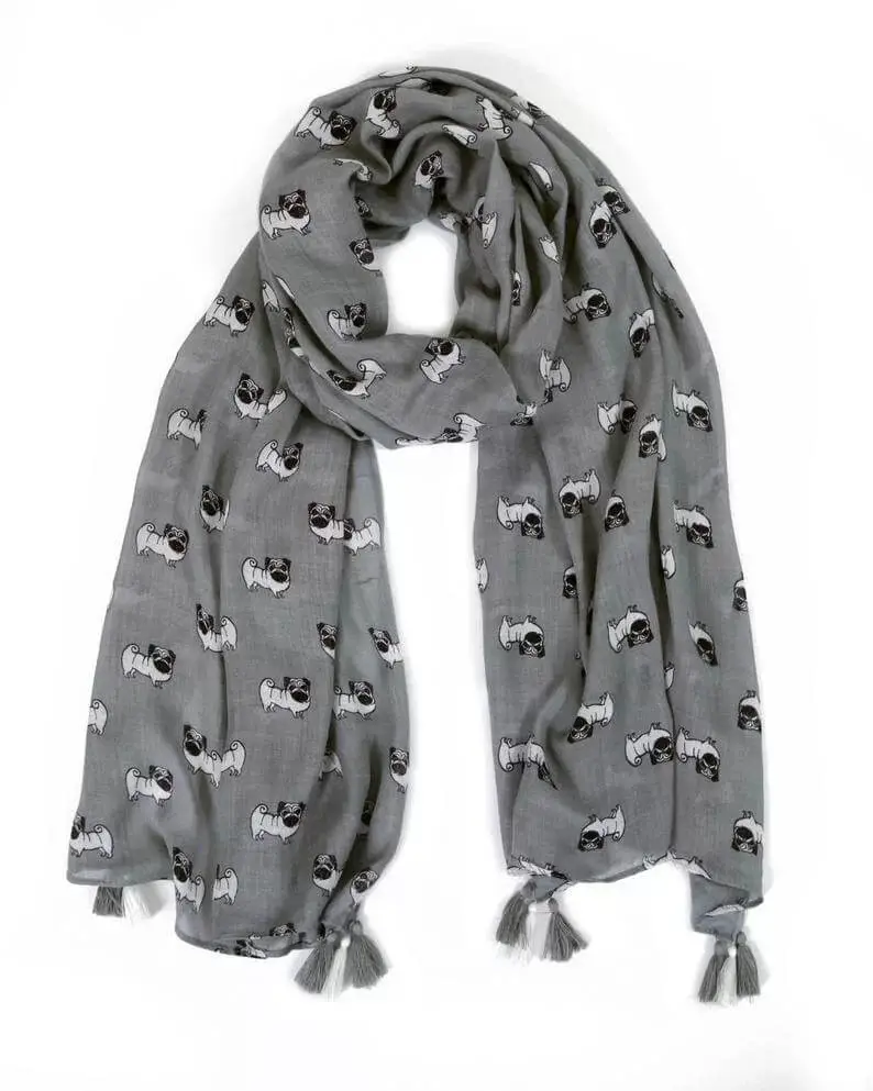 Chic Pug Scarf with Tassels