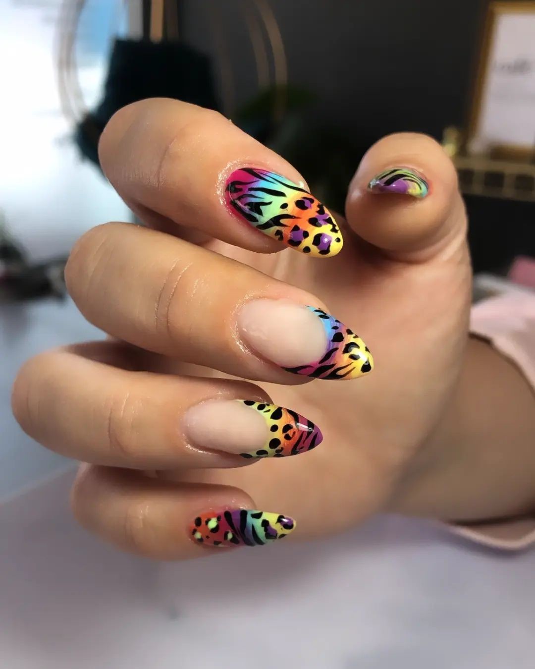 Rainbow Leopard Nails