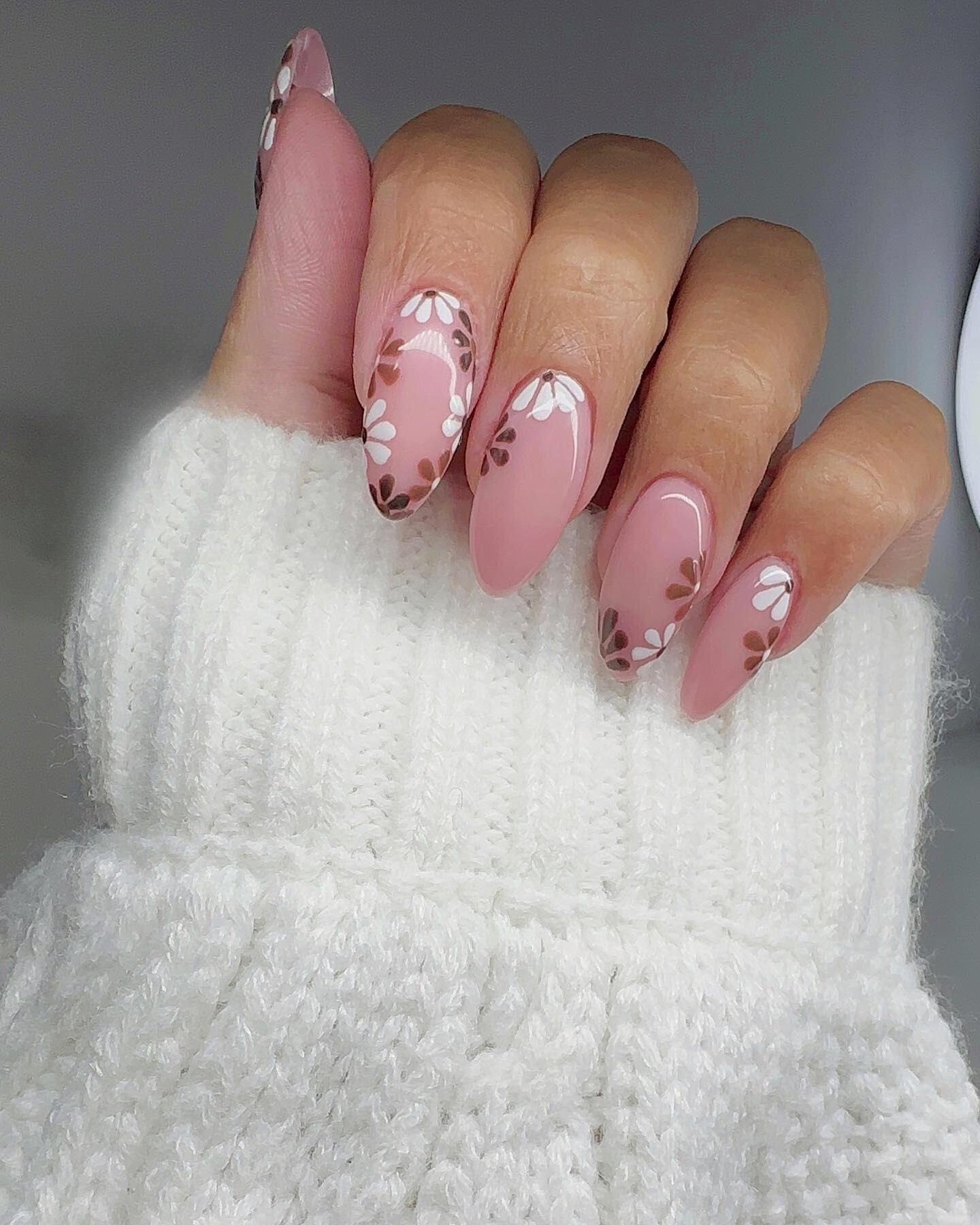 Soft Pink Blossoms on Almond Nails