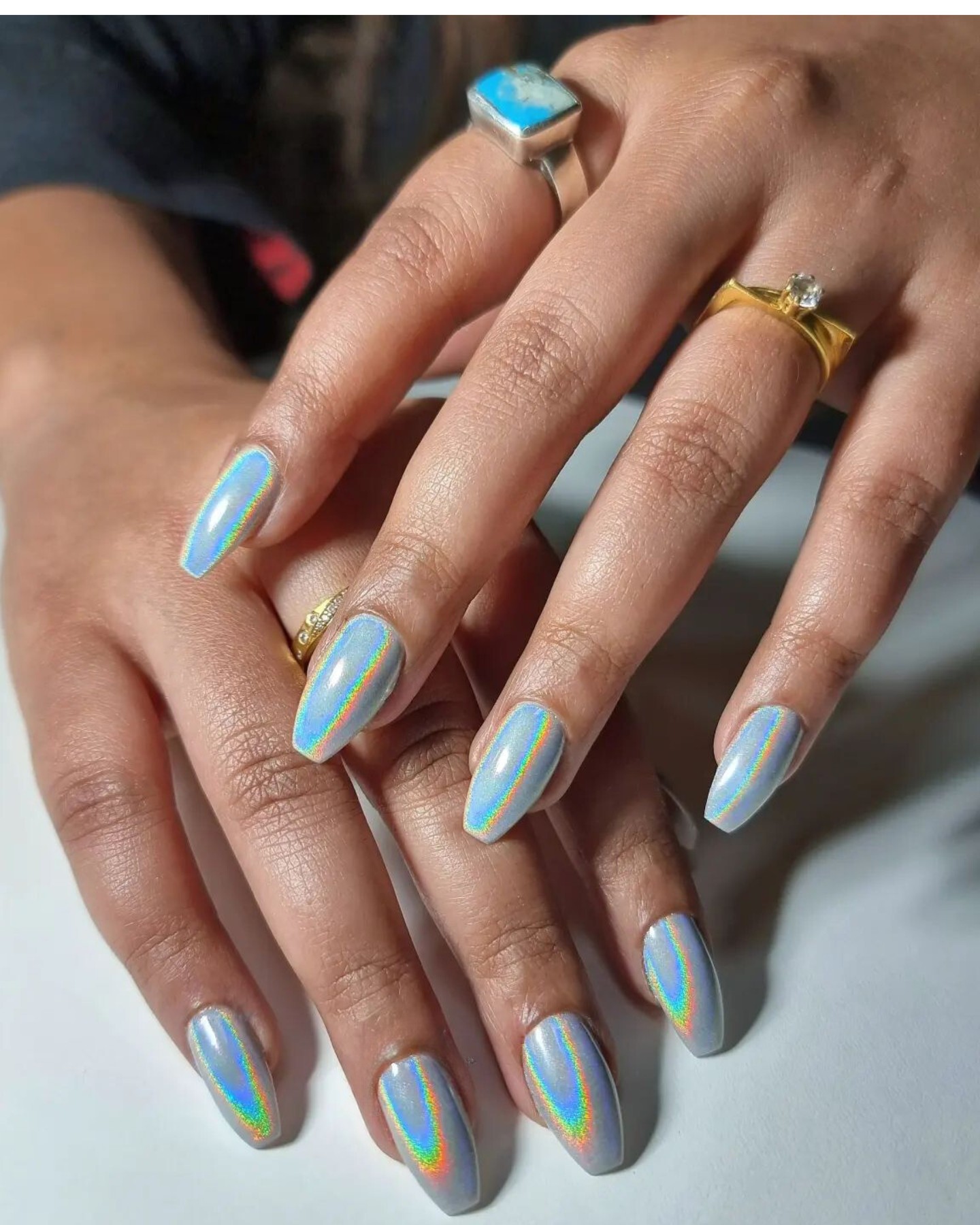 Elegant Blue Holographic Nails