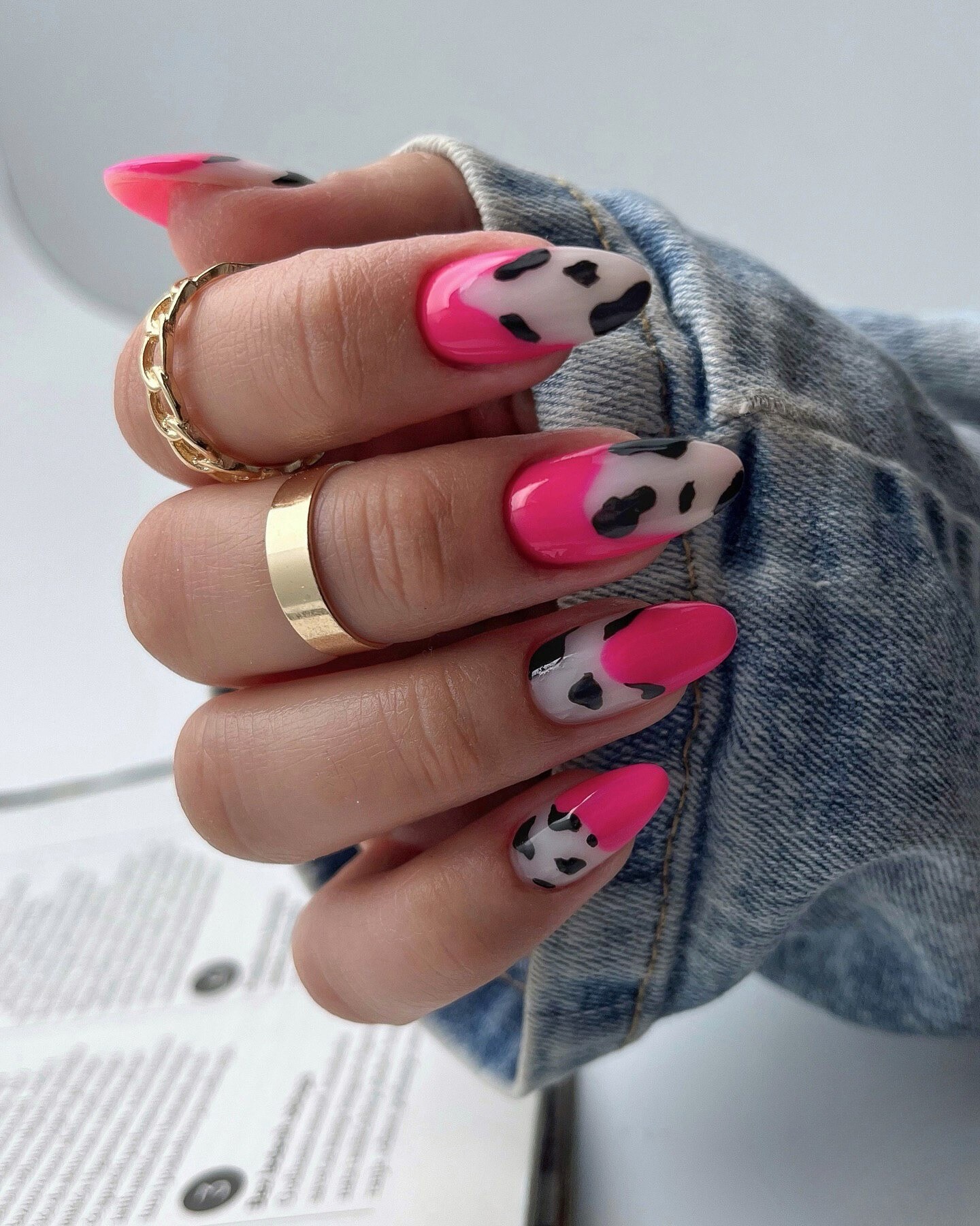 Pink and Black Animal Print Nails