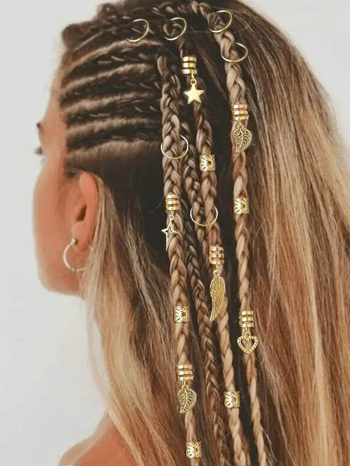 Cornrow Braids with Golden Accessories