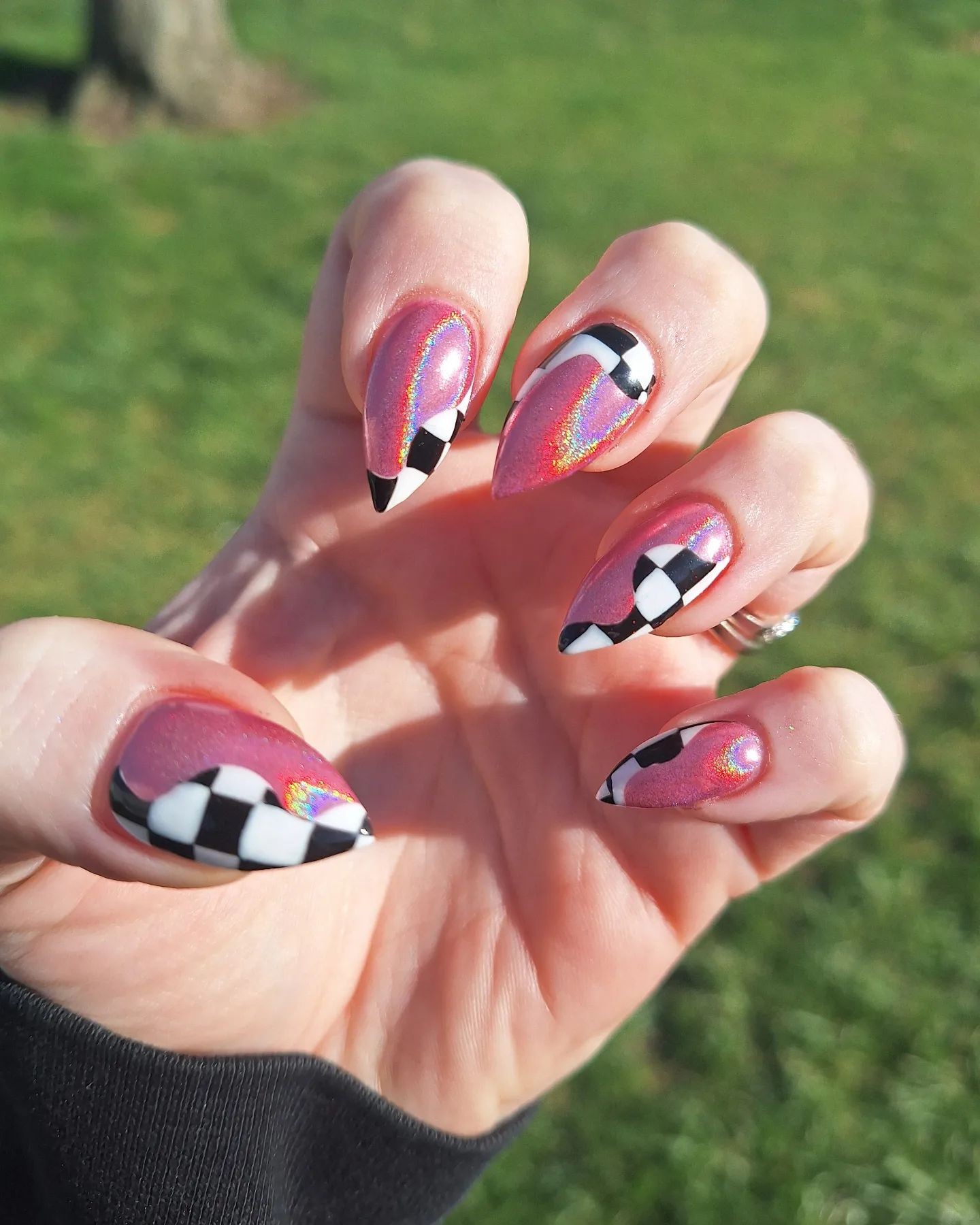 Holographic Pink Checkerboard