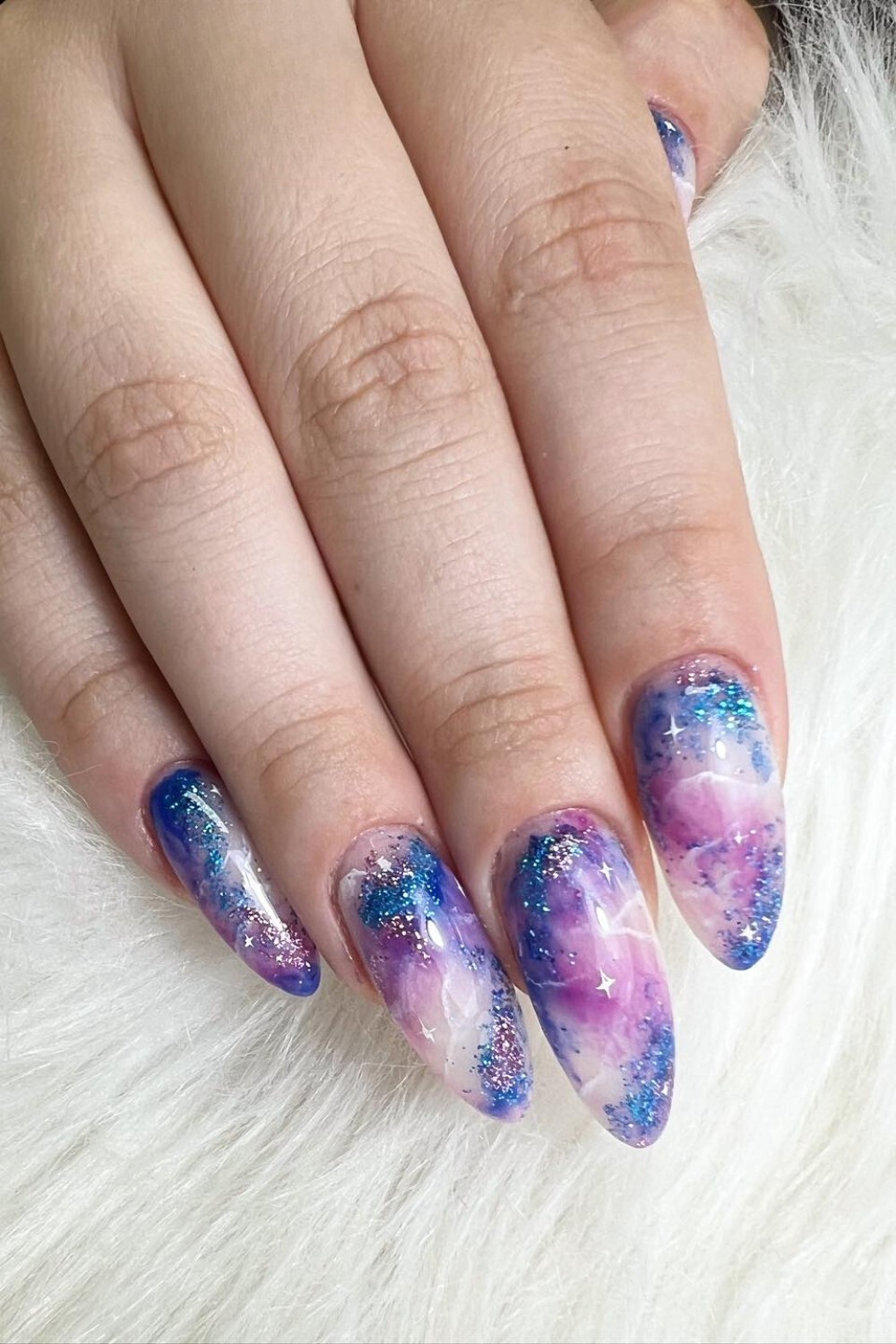 Pink and Blue Galaxy Nails