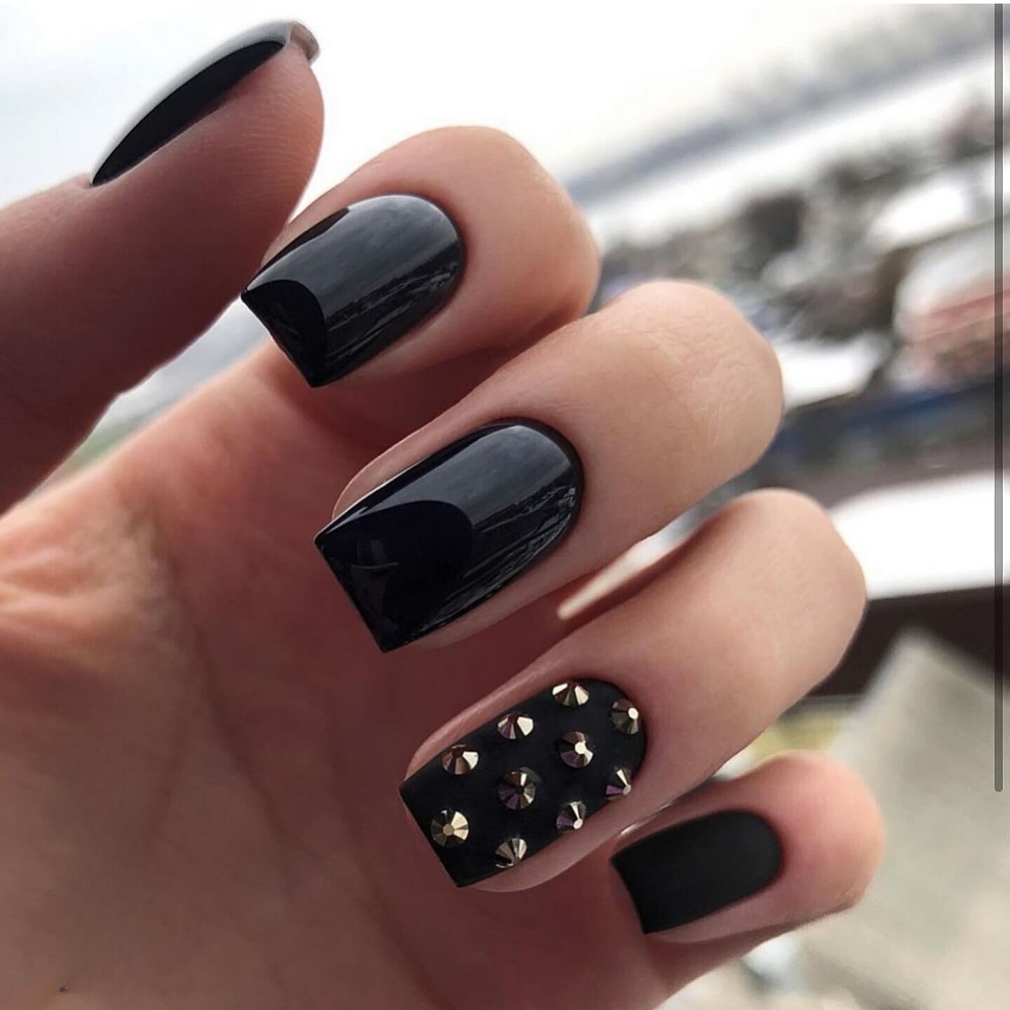 Glossy Black with Studded Accent