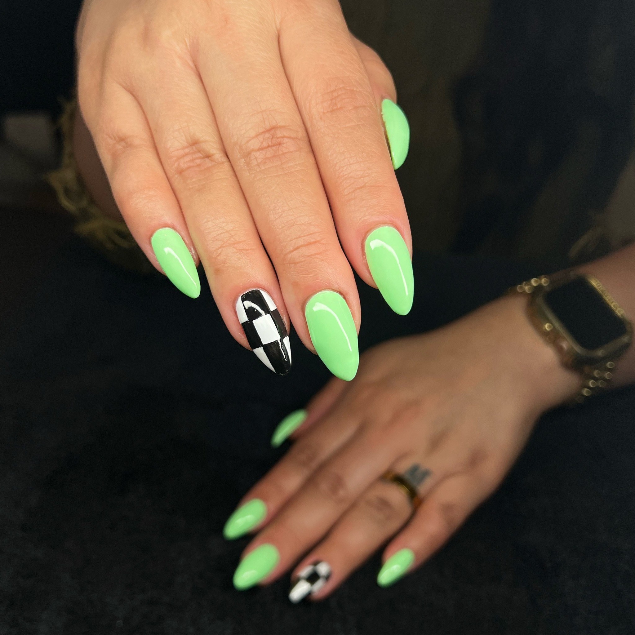 Neon Green with Checkerboard Accent