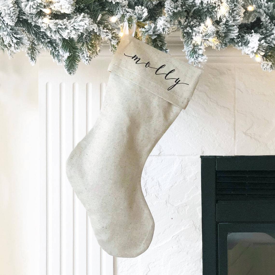 Minimalist Linen Stockings with Custom Name