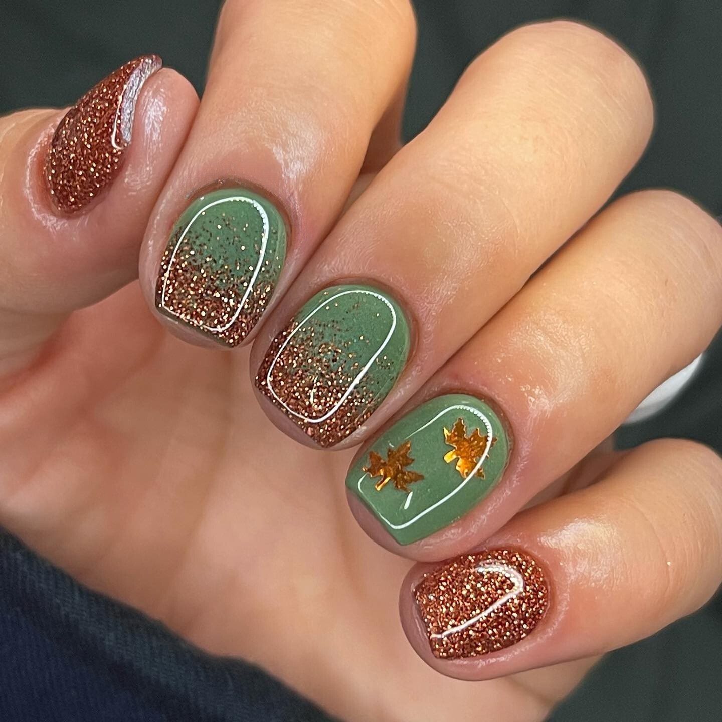 Green and Copper Glitter Fall Leaves