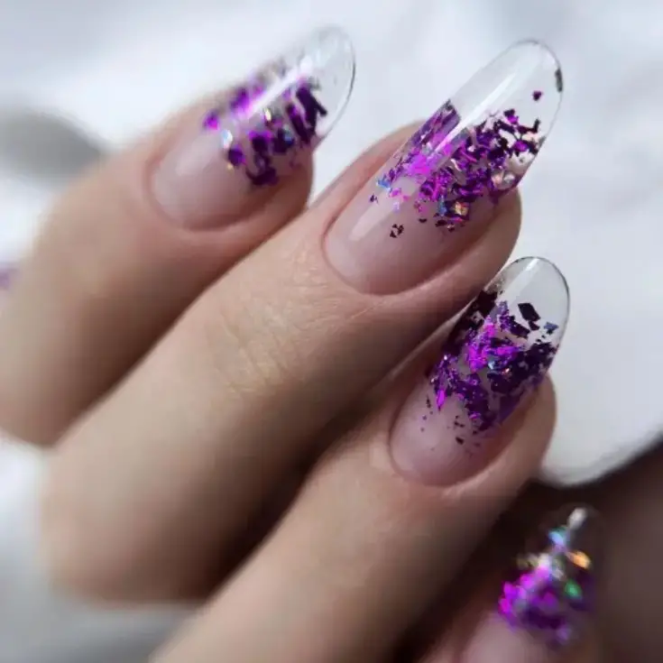 Confetti Elegance: Purple Shards on a Glassy Canvas