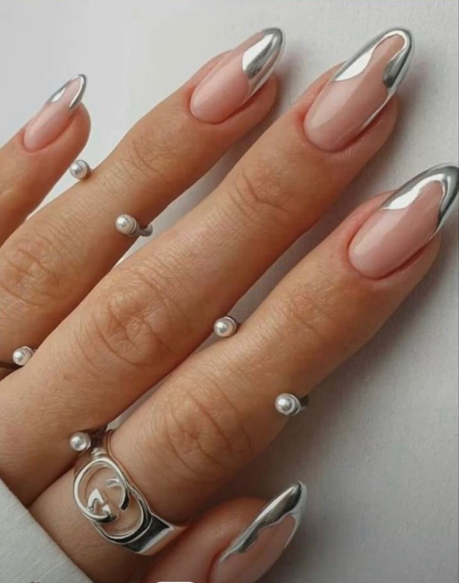 Silver Chrome Almond Nails