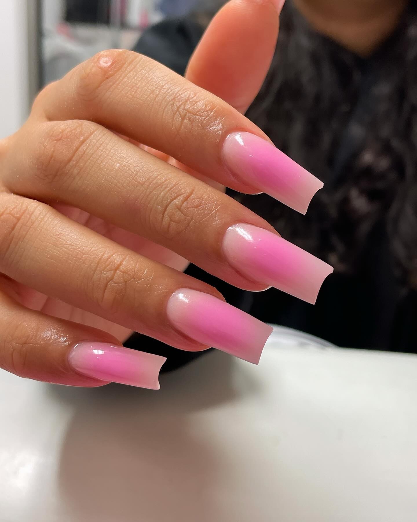 Dramatic Pink Ombre Long Nails