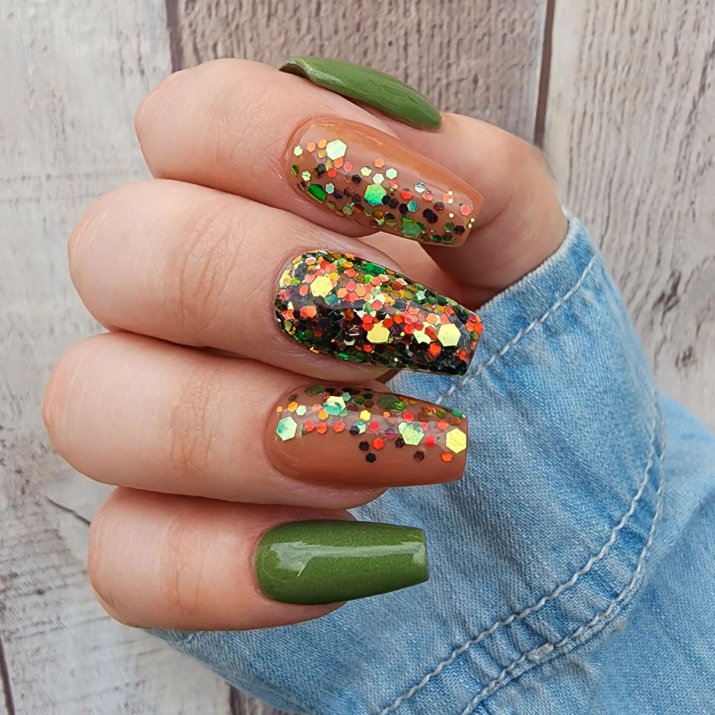 Green and Brown with Glitter