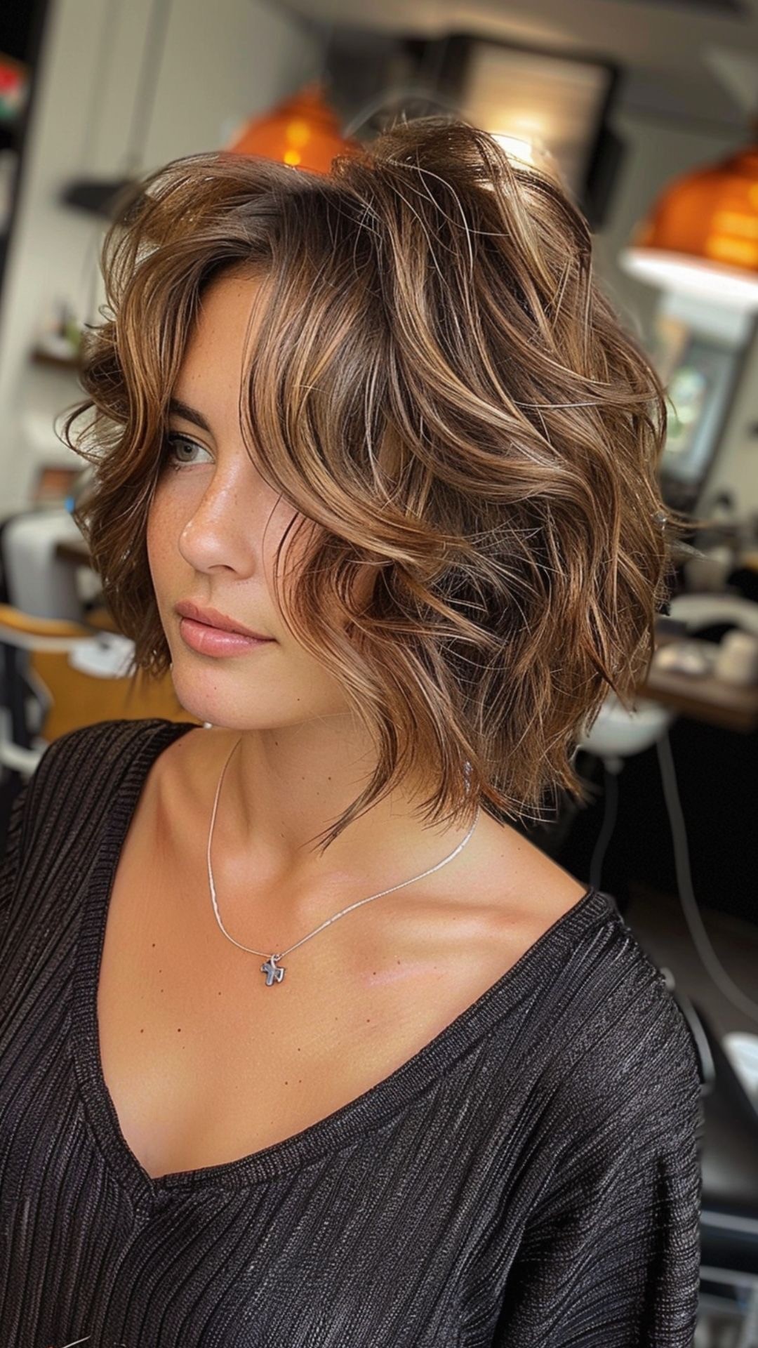 The Spirited Curl: Voluminous Bob with Bangs