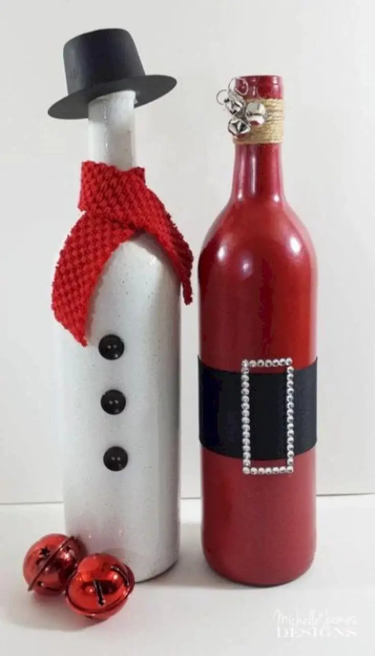 Snowman & Santa Claus Recycled Wine Bottle Creations