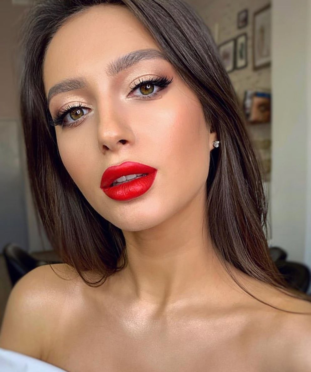 Bold Red Lip with Defined Brows