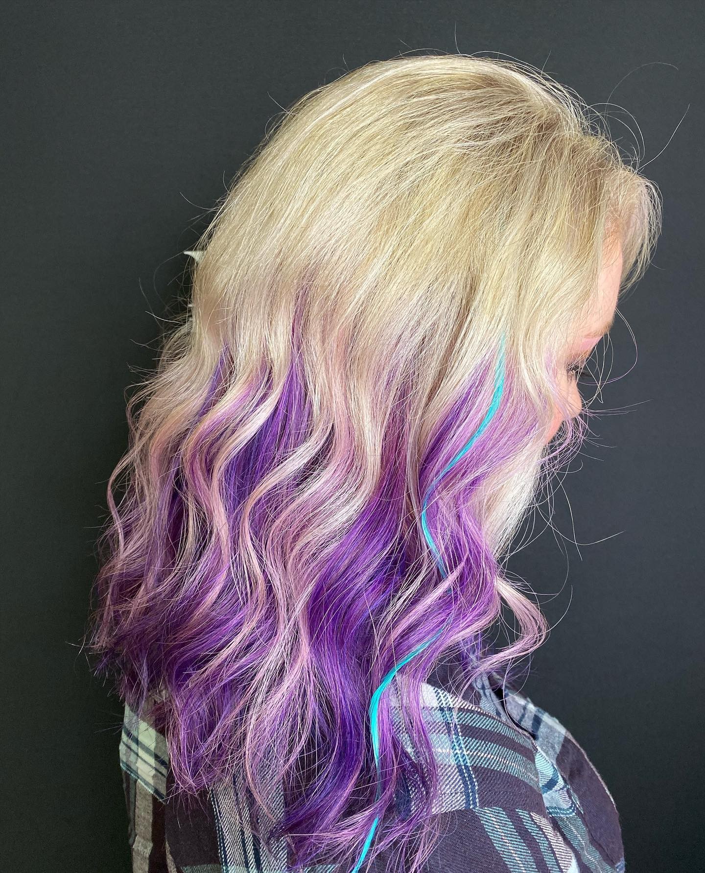 Electric Purple Streaks on Blonde Canvas