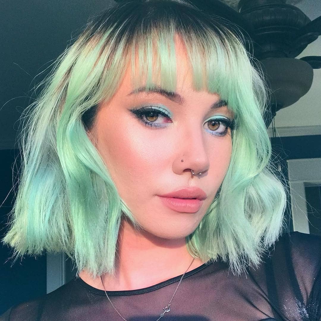 Short Mint Green Bob with Bangs