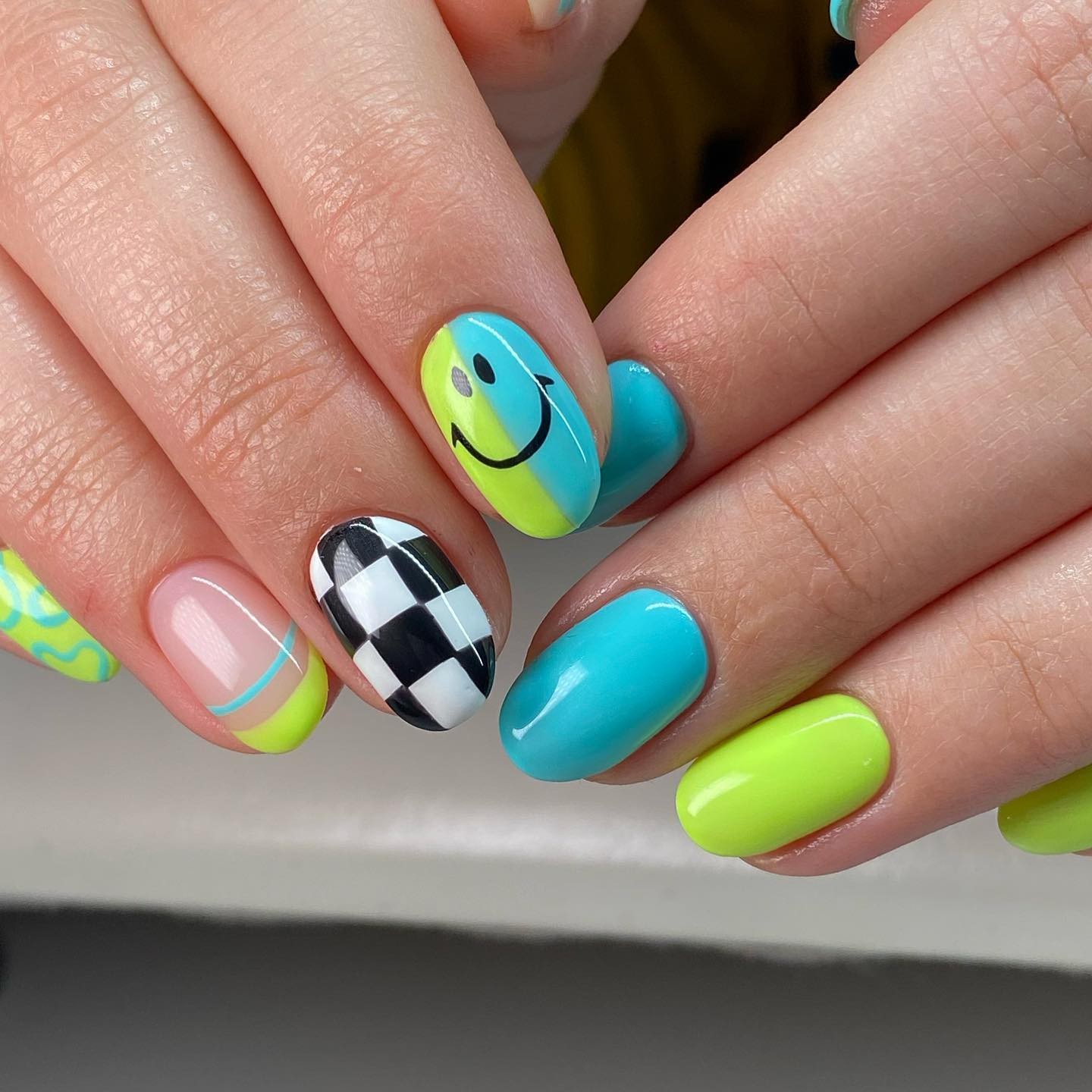 Neon Smiley and Checkerboard Combo