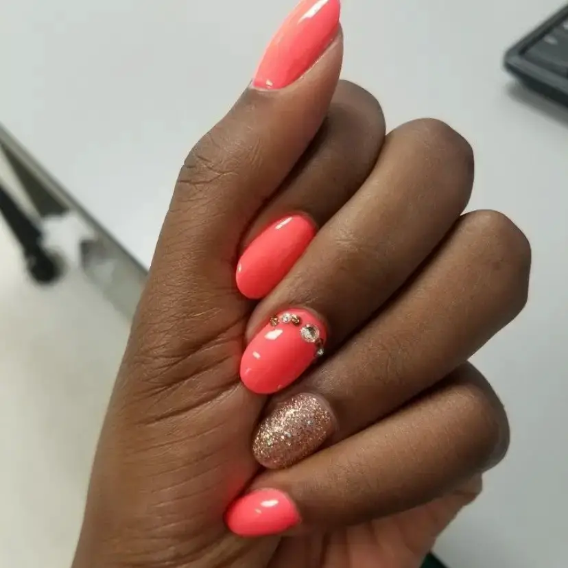 Coral Glam with a Sparkling Twist