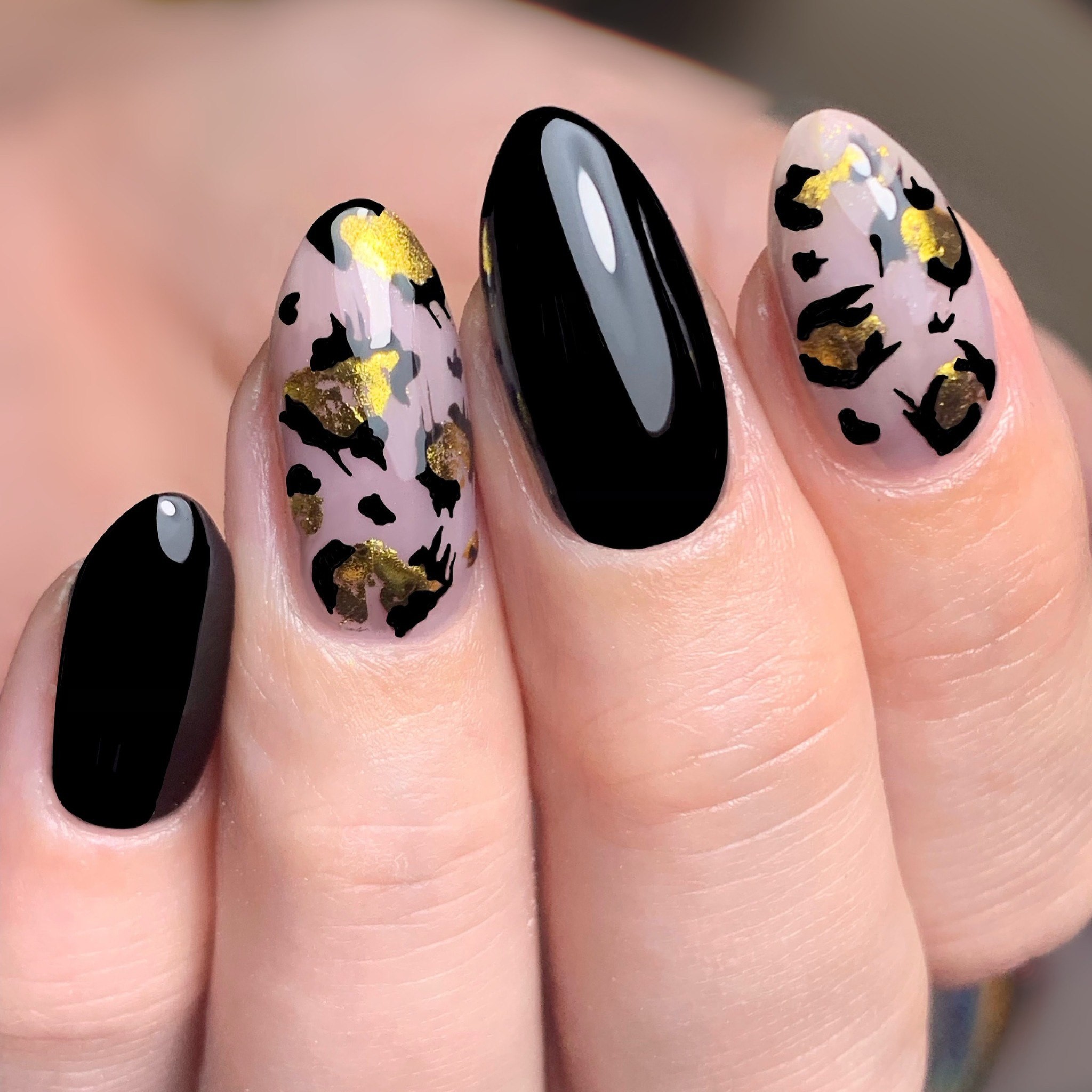 Black and Gold Leopard Nails