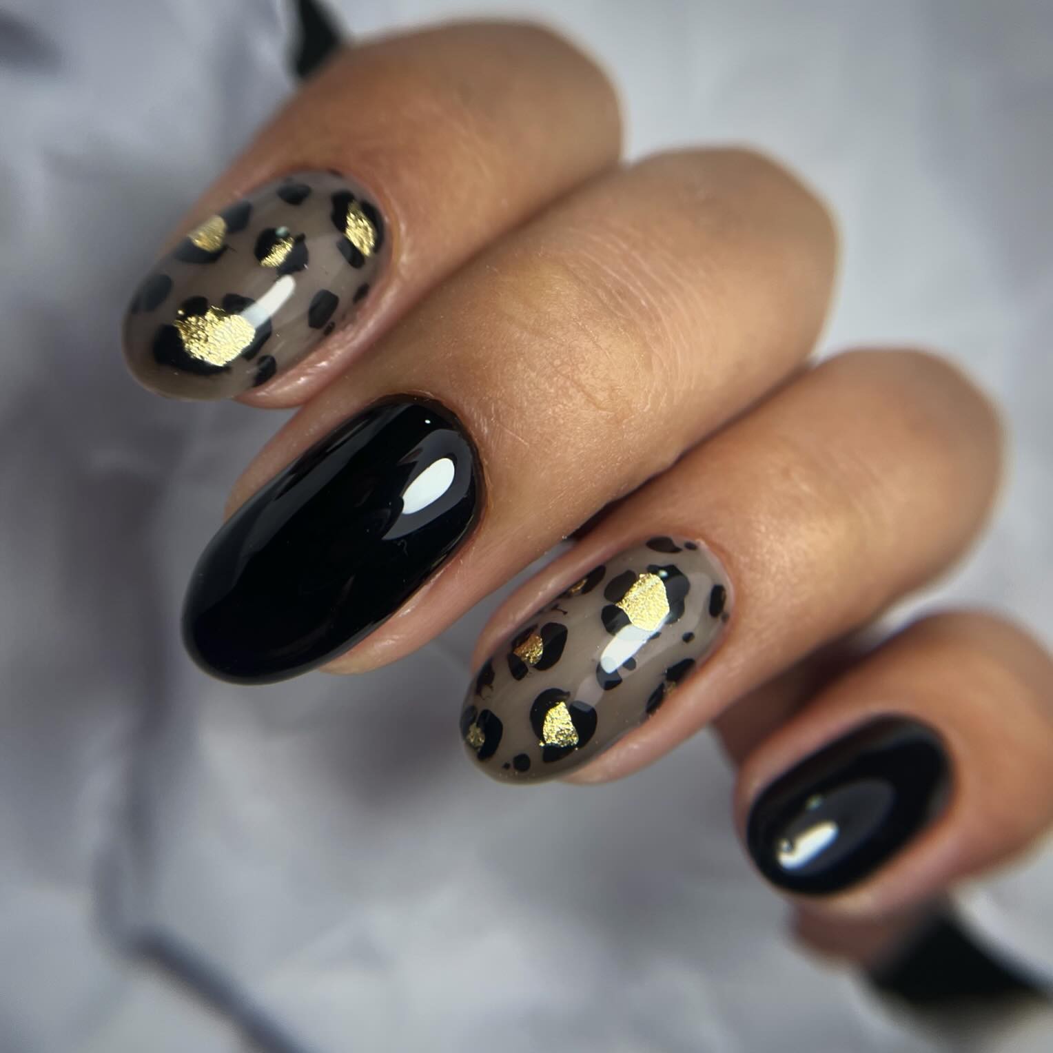 Black and Gold Leopard Nails