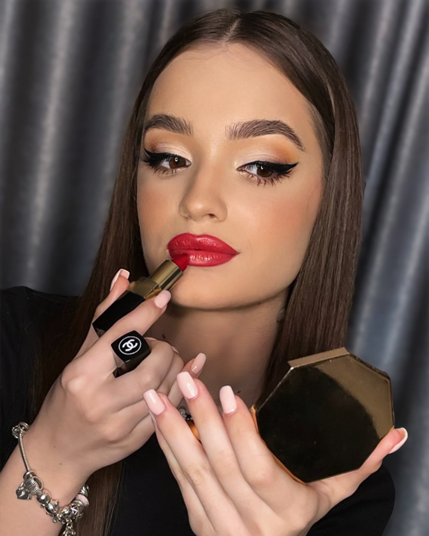 Modern Chic with a Red Lip and Subtle Makeup