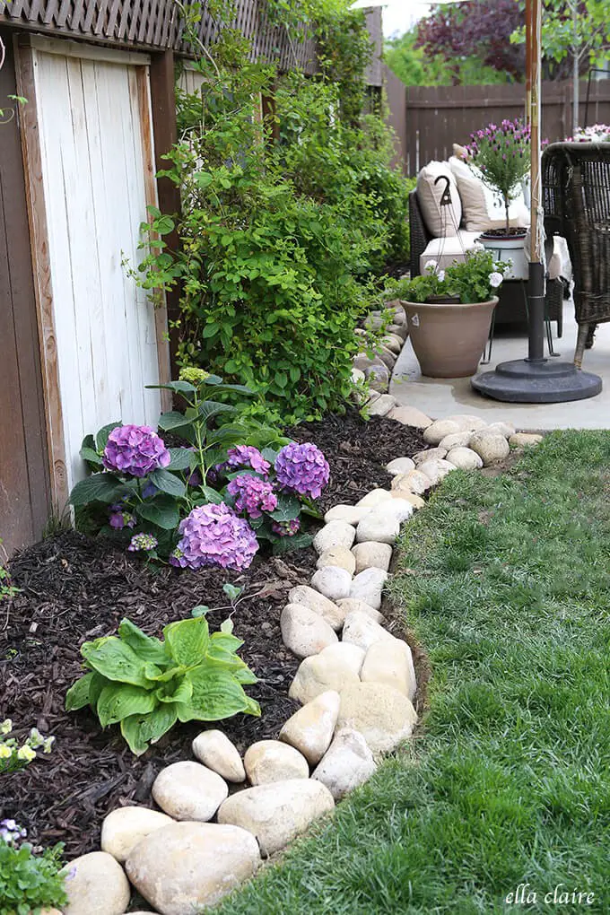 Outdoor Garden Edged with White Rocks