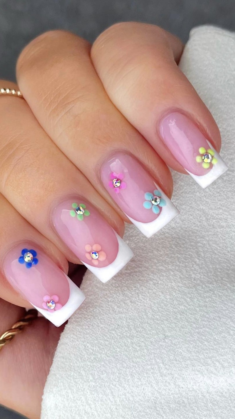 French Tips with a Floral Twist