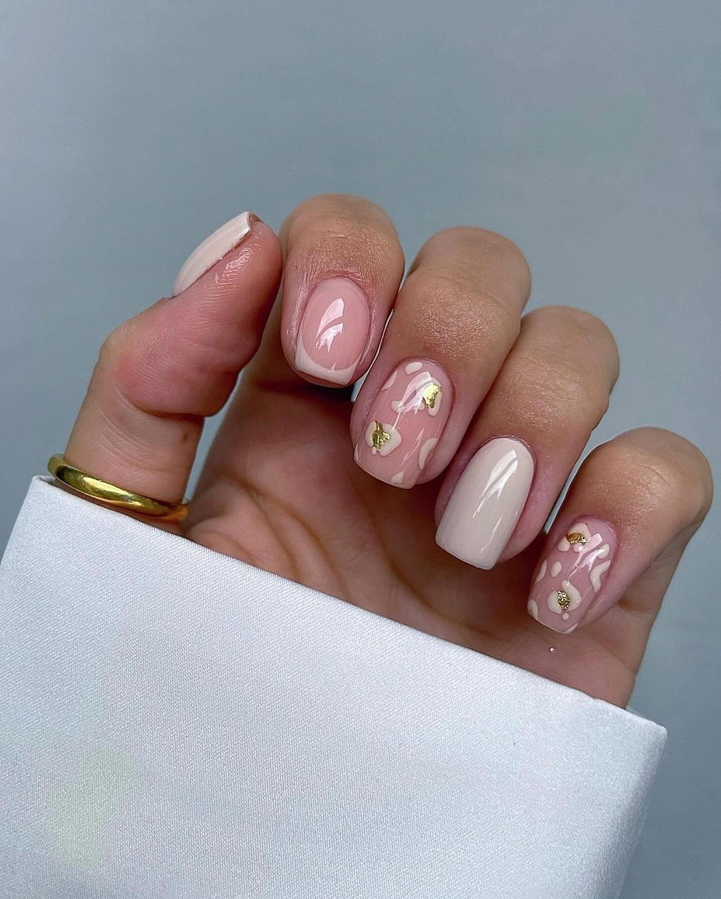 Nude Nails with Gold Foil Accents