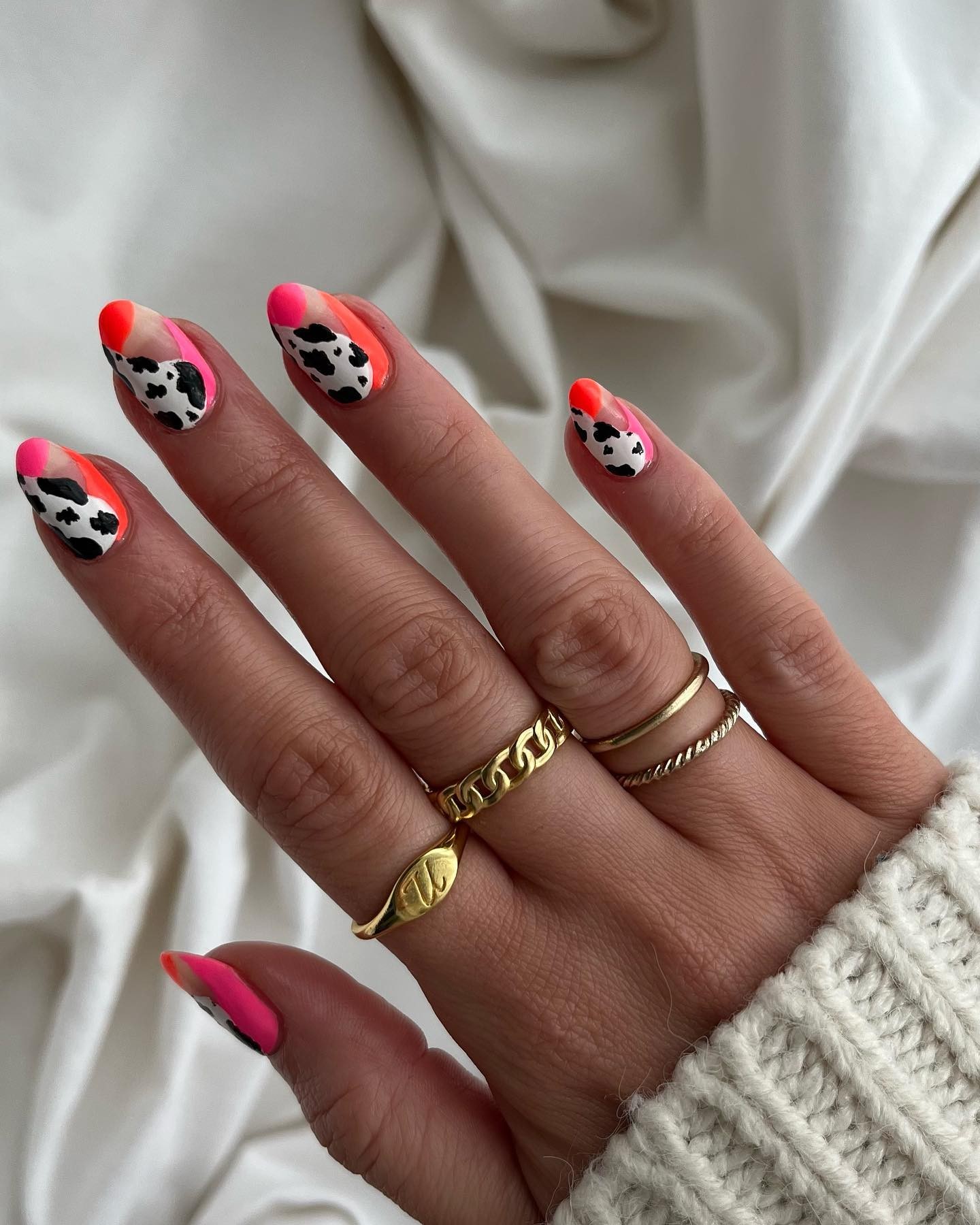 Colorful Leopard and Cow Print Nails