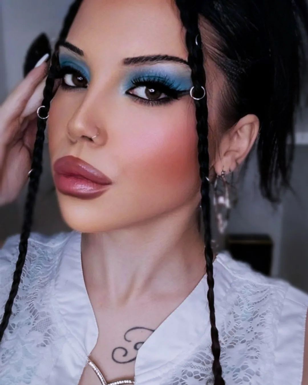 Electric Blue Eyeshadow with Braids