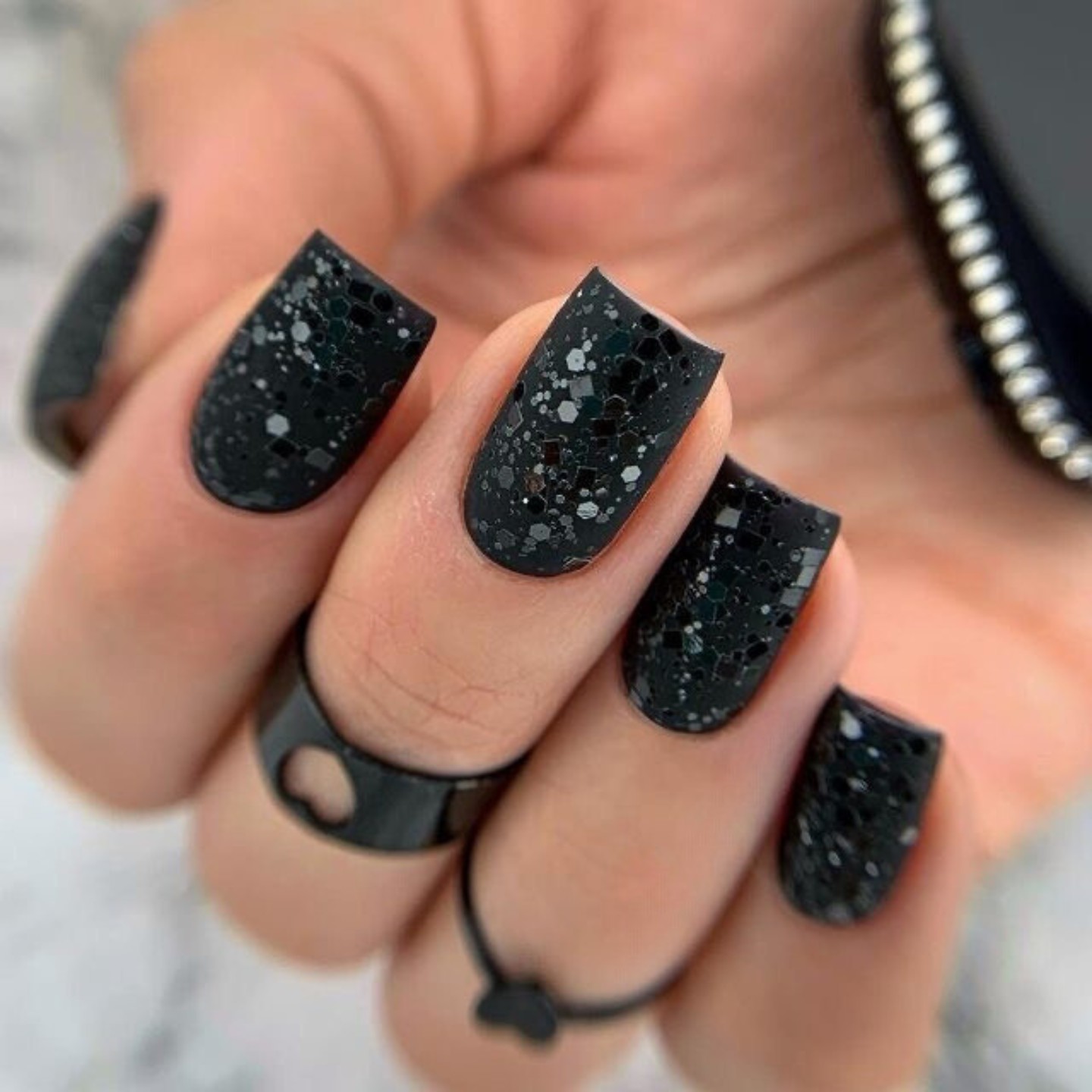 Glittery Black Nails