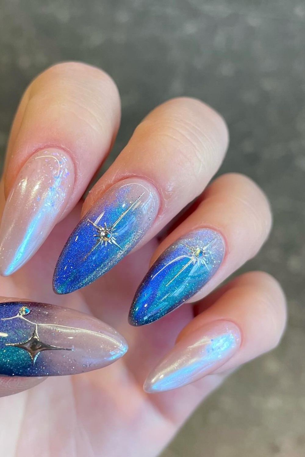 Blue Shimmer Galaxy Nails