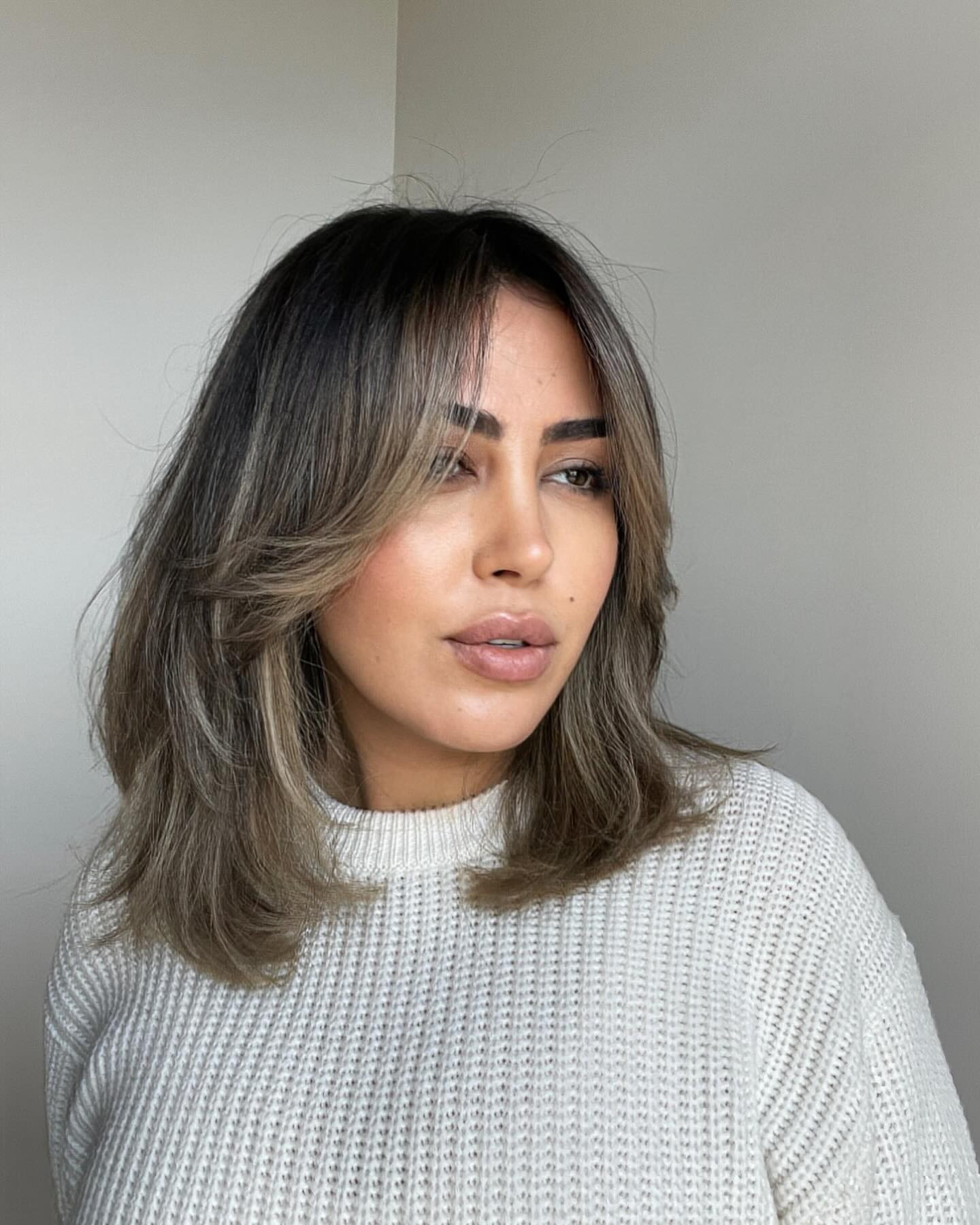 Dimensional Balayage with Layered Bangs