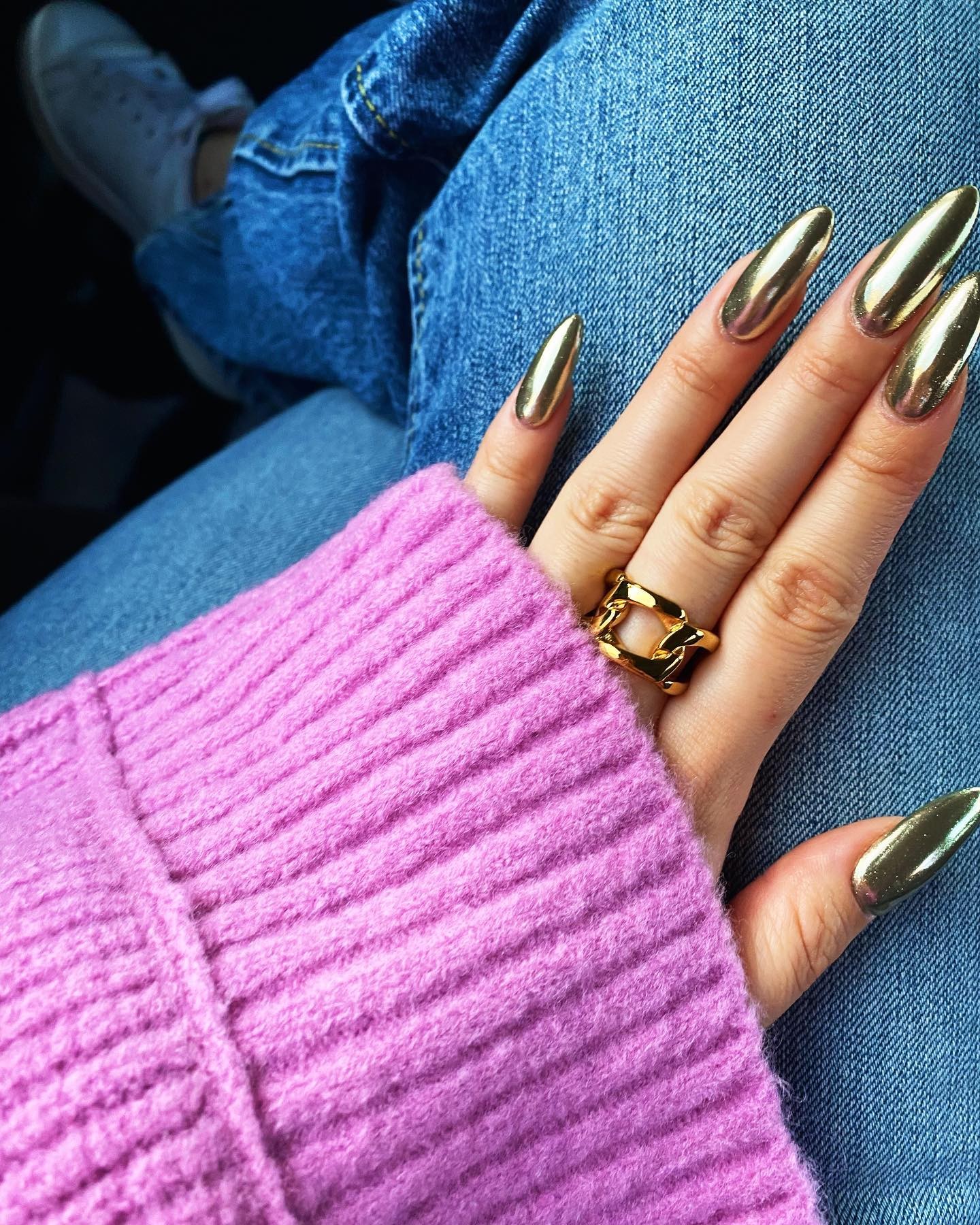 Gold Chrome Almond Nails