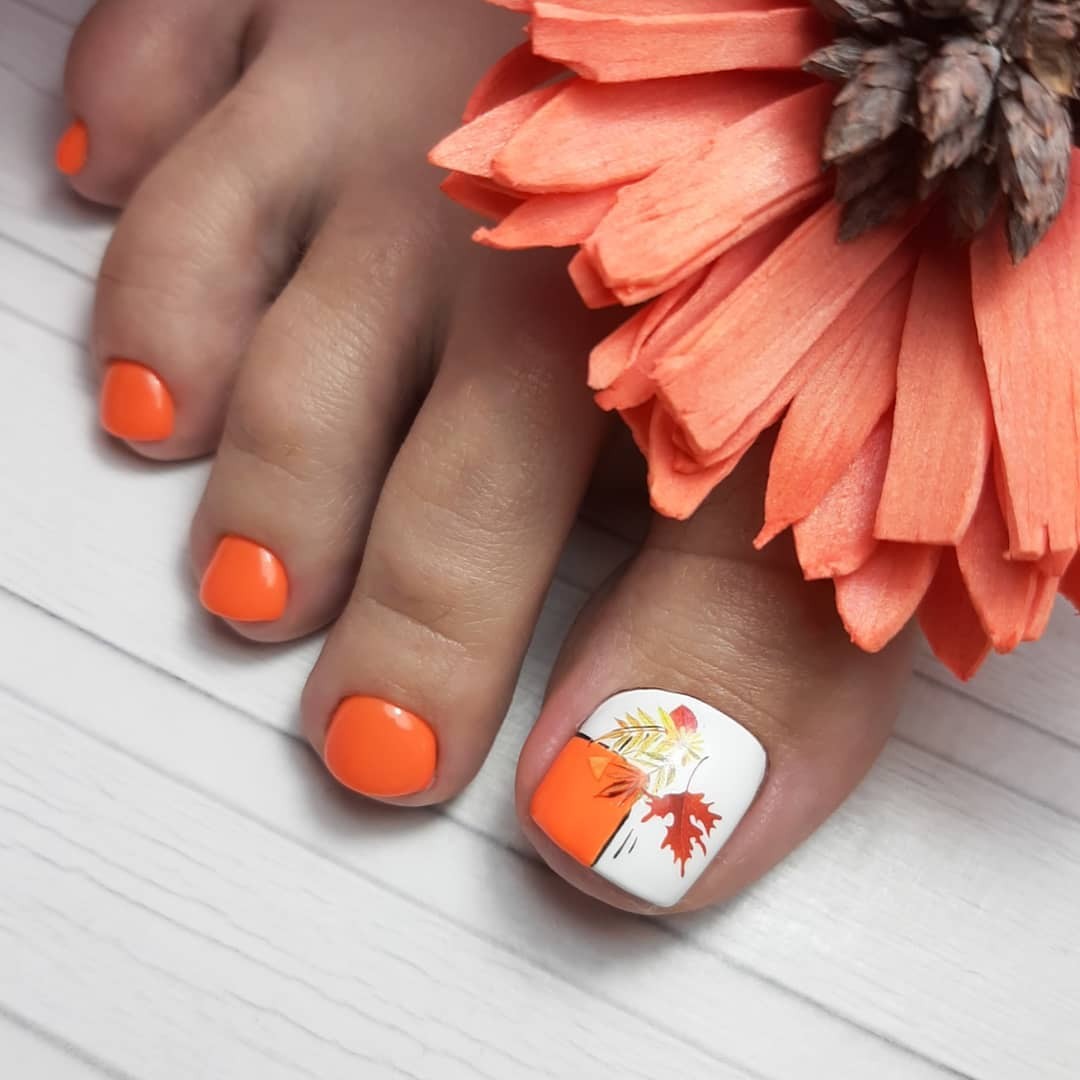 Orange and White with Leaf Accent