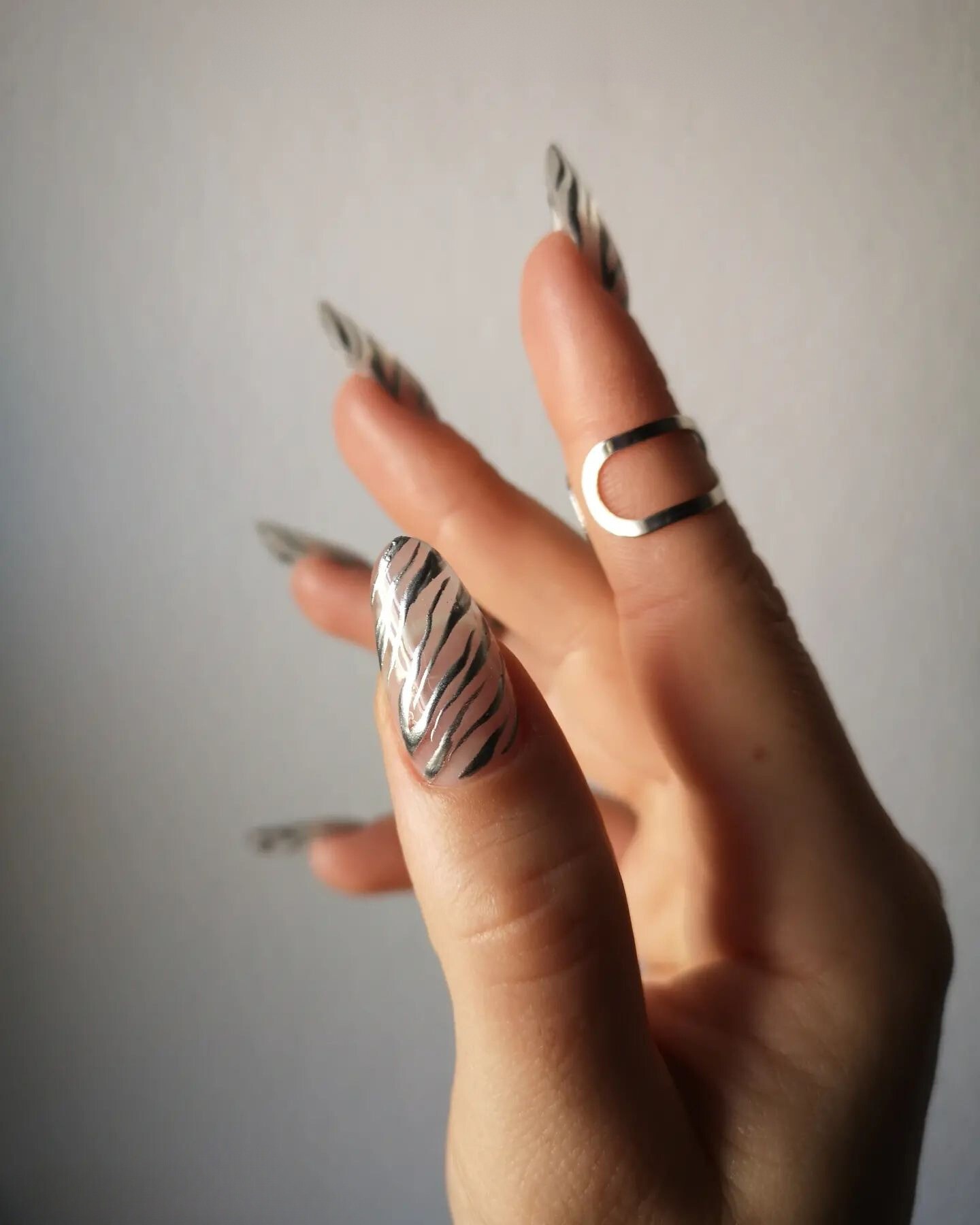 Elegant Silver Zebra Nails