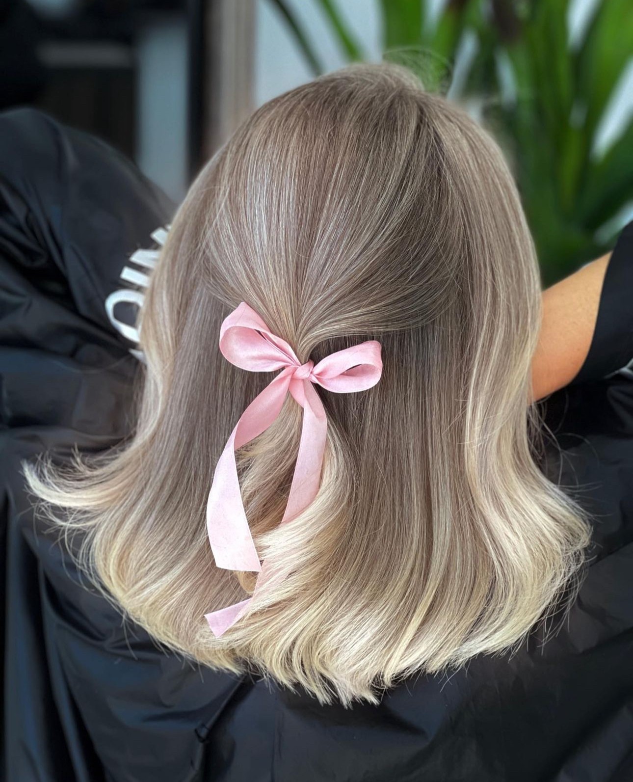 Blonde Bob with a Pink Ribbon