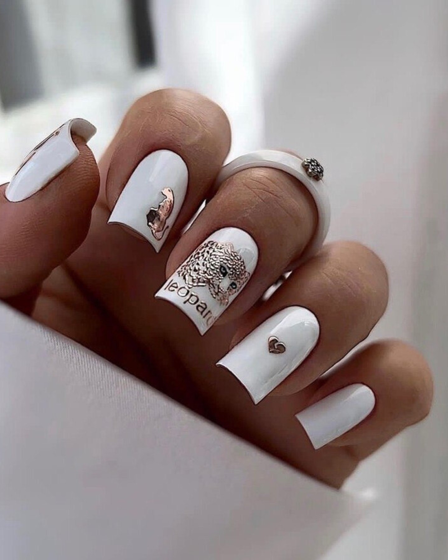 Artistic Leopard Print White Nails