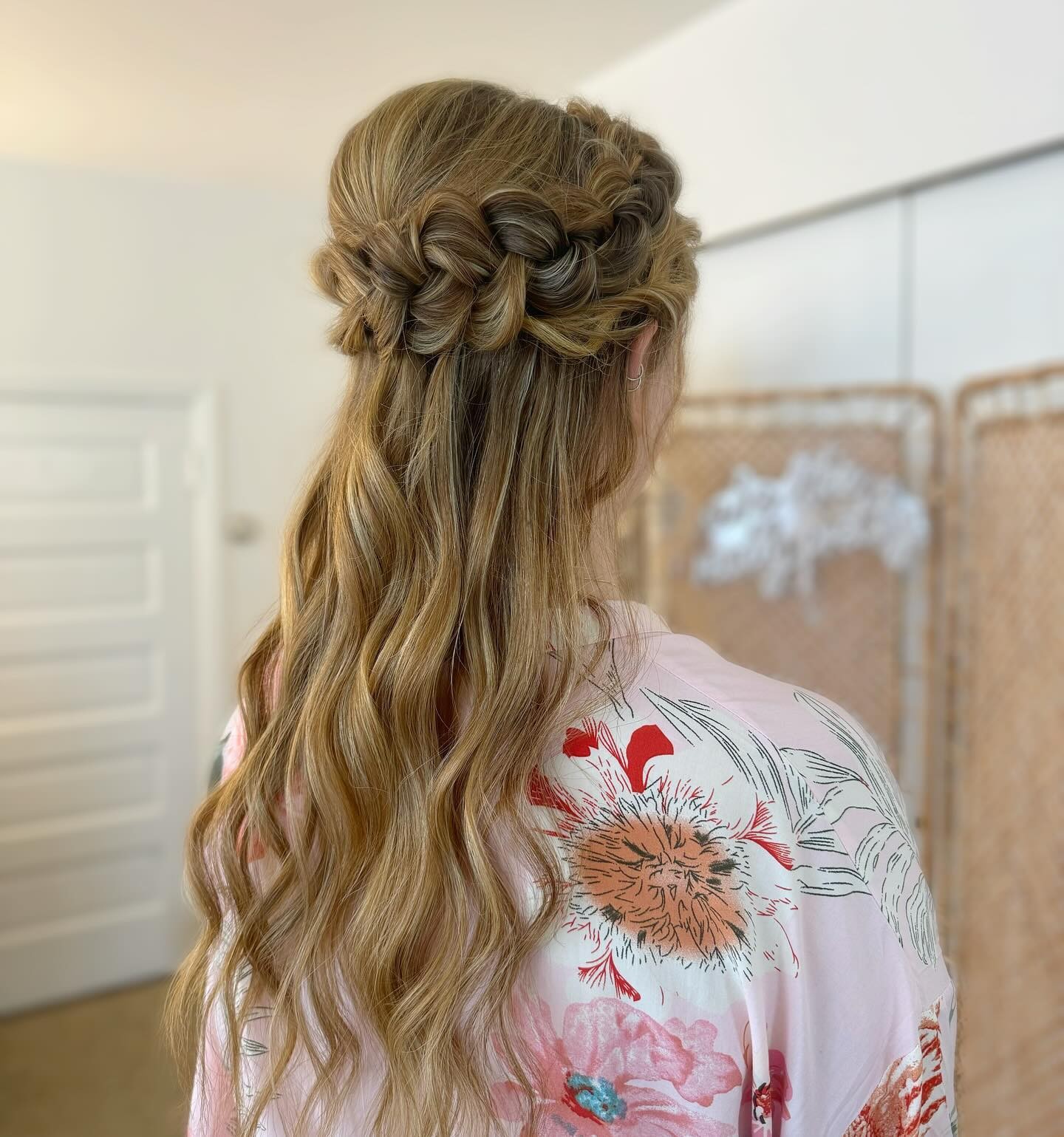 Braided Half-Up with Wavy Layers