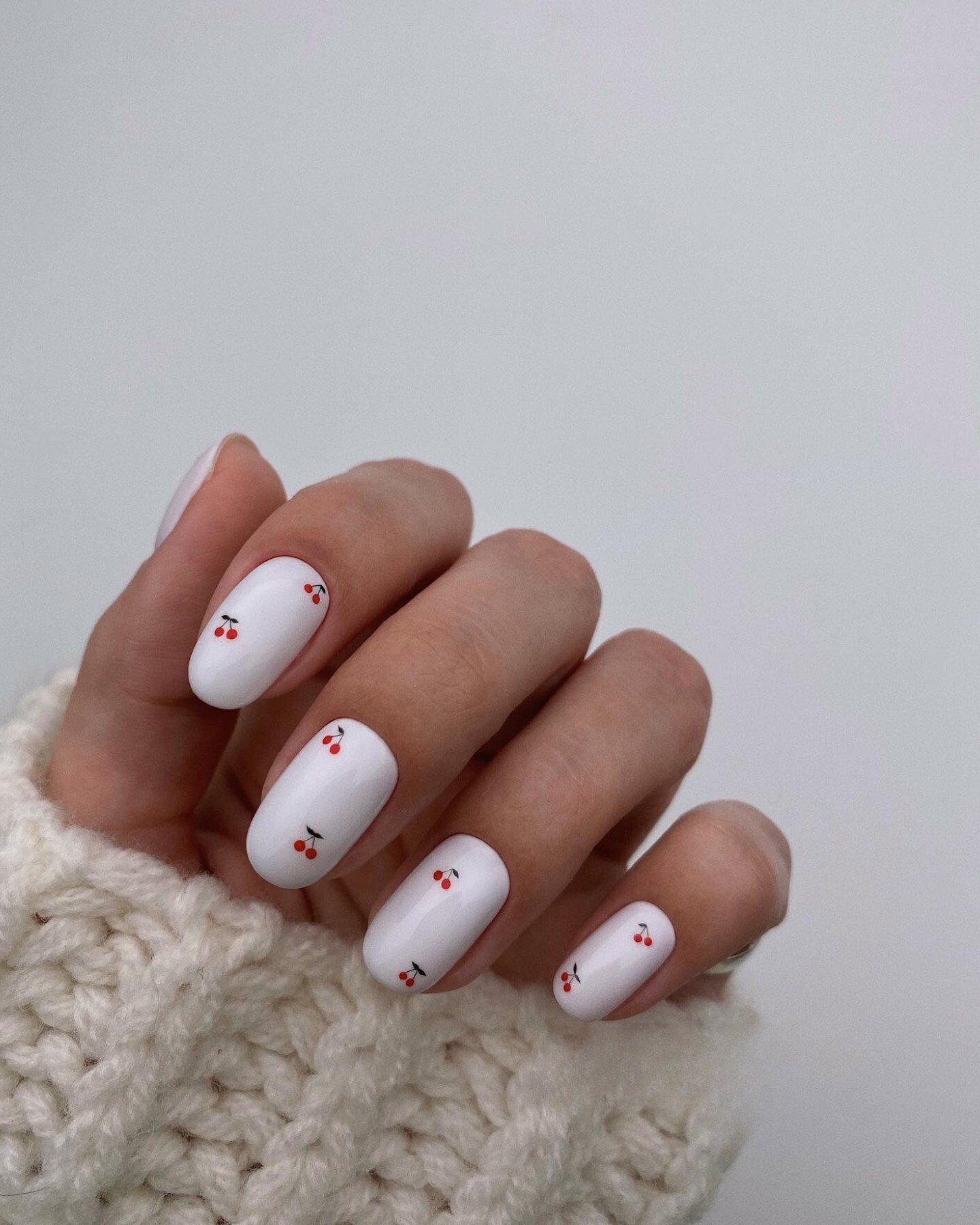 Playful Cherry White Nails