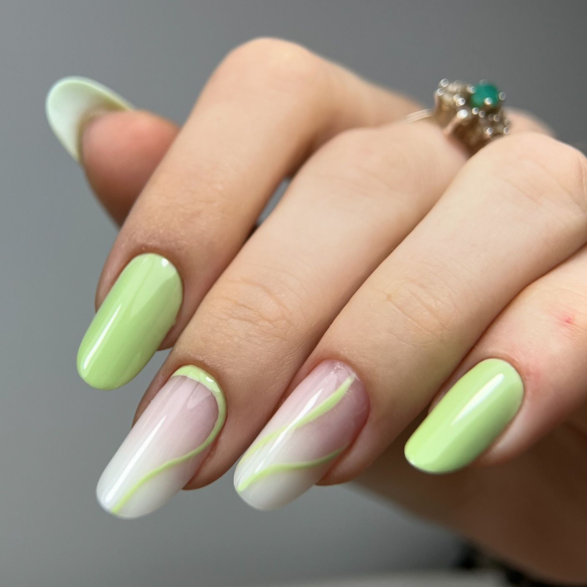 Fresh and Cute Green Almond Nails