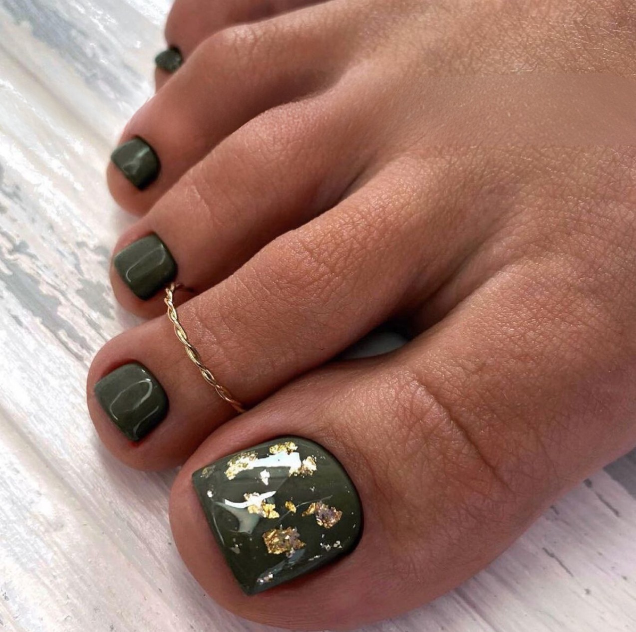 Olive Green with Gold Flakes